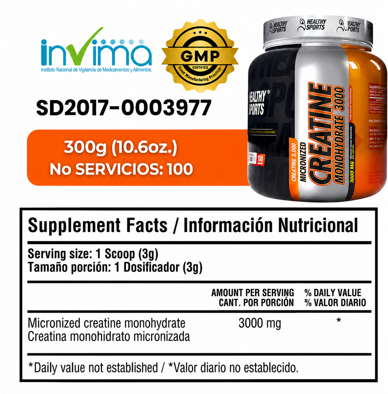 Creatina Monohidratada Healthy Sports 300g